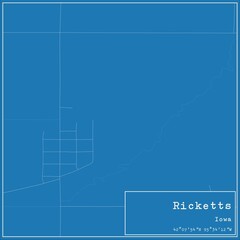 Blueprint US city map of Ricketts, Iowa.