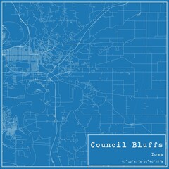 Blueprint US city map of Council Bluffs, Iowa.