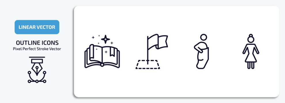 other outline icons set. other thin line icons pack included speell book, milestone, sack race, japanese demon vector.