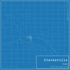 Blueprint US city map of Clarksville, Iowa.