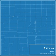 Blueprint US city map of Aurora, Iowa.