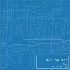 Blueprint US city map of Des Moines, Iowa.