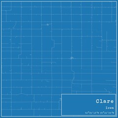 Blueprint US city map of Clare, Iowa.