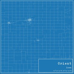 Blueprint US city map of Orient, Iowa.