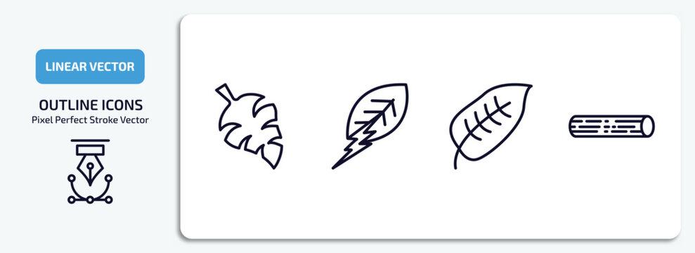 nature outline icons set. nature thin line icons pack included leaf monstera, natural energy, ovate, woods vector.