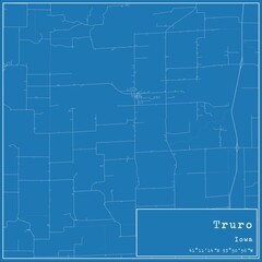 Blueprint US city map of Truro, Iowa.
