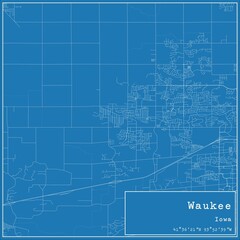 Blueprint US city map of Waukee, Iowa.