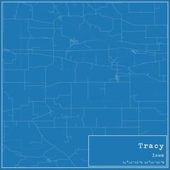 Blueprint US city map of Tracy, Iowa.