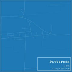 Blueprint US city map of Patterson, Iowa.