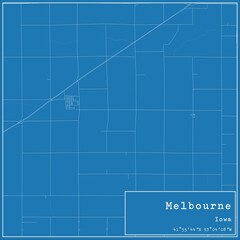 Blueprint US city map of Melbourne, Iowa.