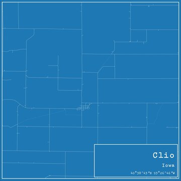 Blueprint US city map of Clio, Iowa.