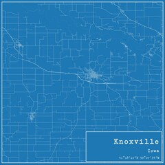 Blueprint US city map of Knoxville, Iowa.