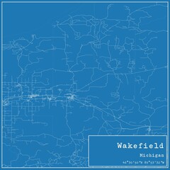 Blueprint US city map of Wakefield, Michigan.