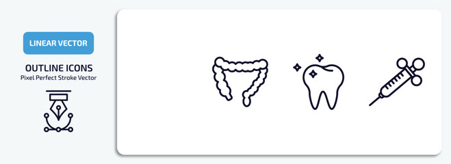 medical outline icons set. medical thin line icons pack included ointment, colon, molar, anesthesia vector.