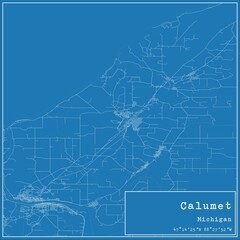 Blueprint US city map of Calumet, Michigan.