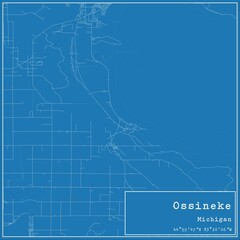 Blueprint US city map of Ossineke, Michigan.