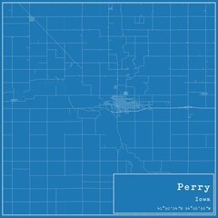 Blueprint US city map of Perry, Iowa.