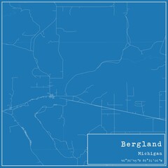 Blueprint US city map of Bergland, Michigan.