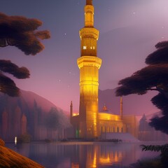 Fototapeta premium golden mosque at dusk