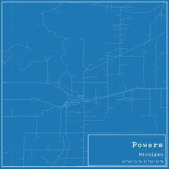 Blueprint US city map of Powers, Michigan.