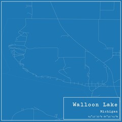 Blueprint US city map of Walloon Lake, Michigan. - obrazy, fototapety, plakaty