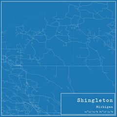 Blueprint US city map of Shingleton, Michigan.