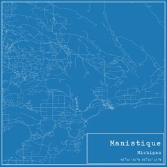 Blueprint US city map of Manistique, Michigan.