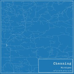 Blueprint US city map of Channing, Michigan.