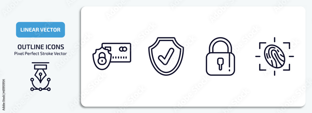Poster internet security outline icons set. internet security thin line icons pack included secure payment,