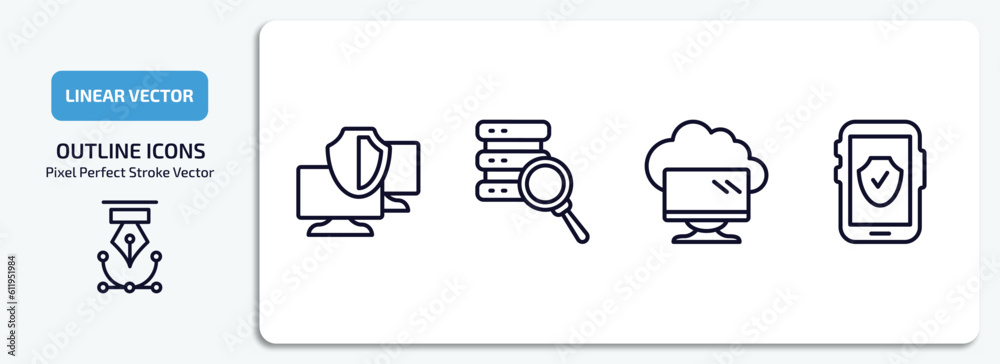 Poster internet security outline icons set. internet security thin line icons pack included monitor securit