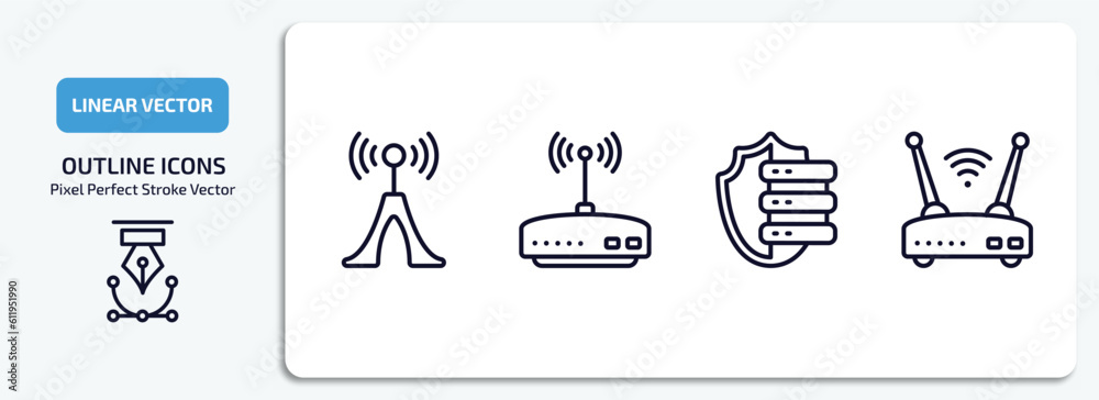 Poster internet security outline icons set. internet security thin line icons pack included wireless connec