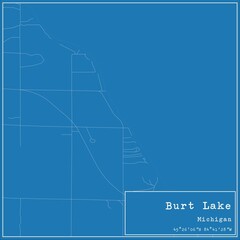 Blueprint US city map of Burt Lake, Michigan.