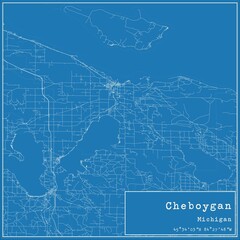 Blueprint US city map of Cheboygan, Michigan.
