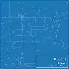 Blueprint US city map of Brutus, Michigan.