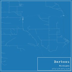 Blueprint US city map of Barbeau, Michigan.