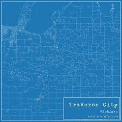 Blueprint US city map of Traverse City, Michigan.