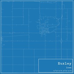 Blueprint US city map of Huxley, Iowa.