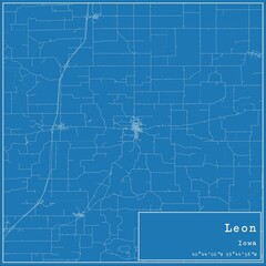 Blueprint US city map of Leon, Iowa.