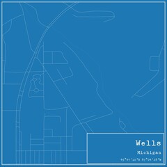 Blueprint US city map of Wells, Michigan.