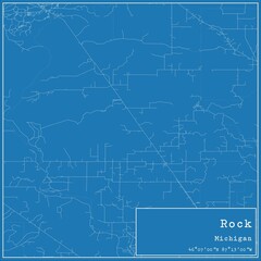 Blueprint US city map of Rock, Michigan.