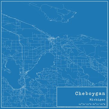 Blueprint US city map of Cheboygan, Michigan.