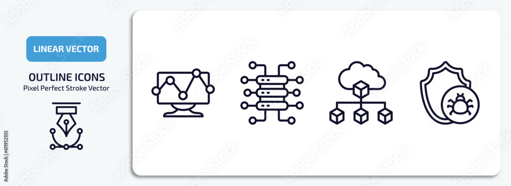 Poster internet security outline icons set. internet security thin line icons pack included web traffic, da