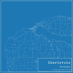 Blueprint US city map of Charlevoix, Michigan.
