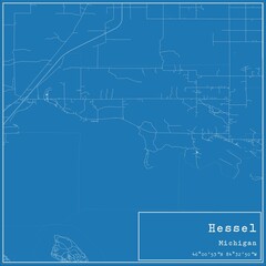 Blueprint US city map of Hessel, Michigan.