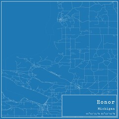 Blueprint US city map of Honor, Michigan.