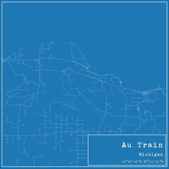 Blueprint US city map of Au Train, Michigan.