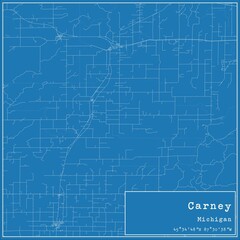 Fototapeta premium Blueprint US city map of Carney, Michigan.