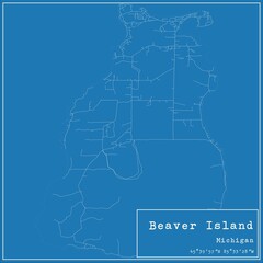 Blueprint US city map of Beaver Island, Michigan.