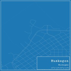 Blueprint US city map of Muskegon, Michigan.