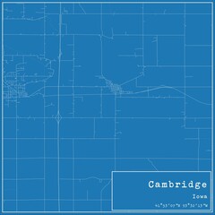 Blueprint US city map of Cambridge, Iowa.